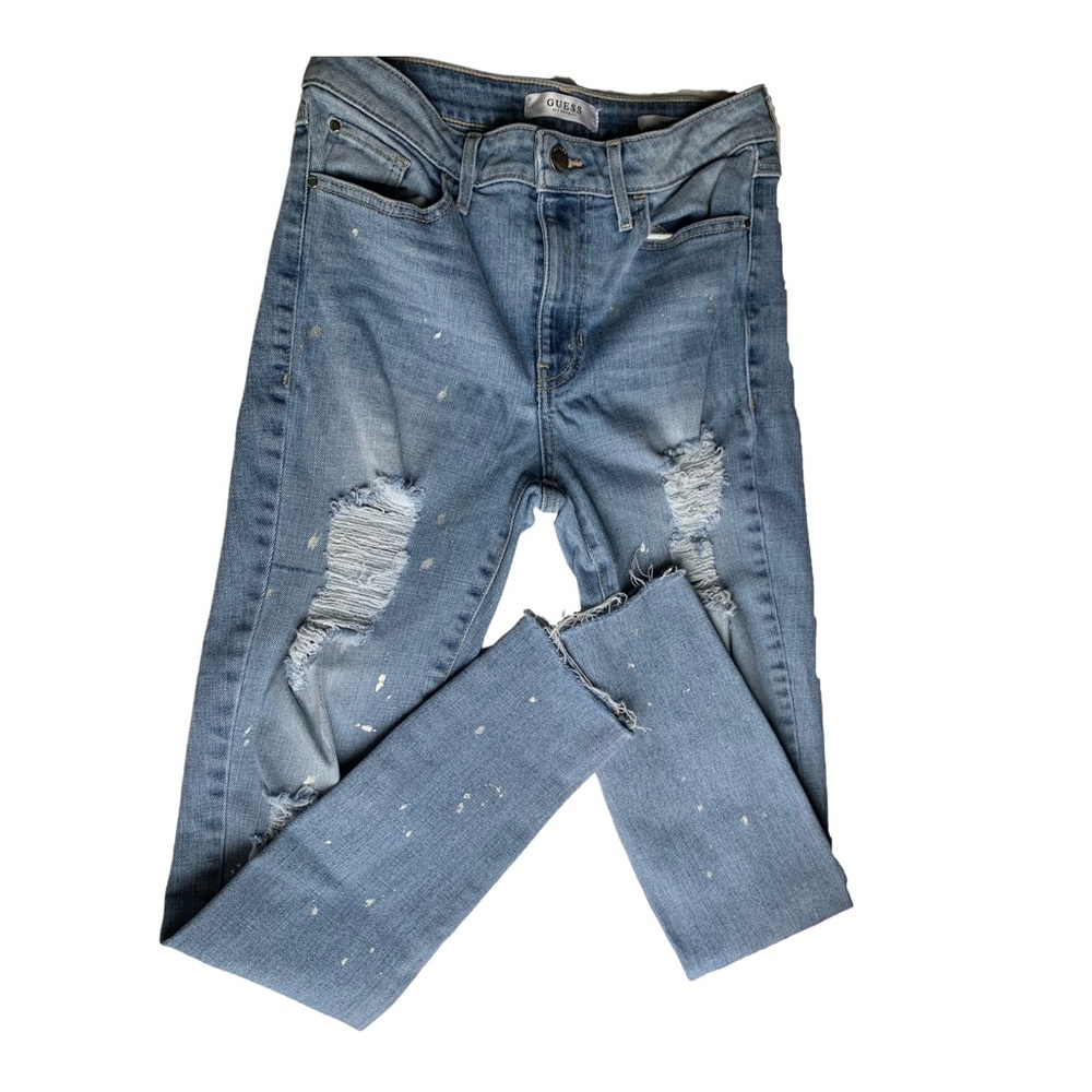 Guess 1981 Skinny Distressed Jeans with Foil Splatter / Worn Once / Size 27